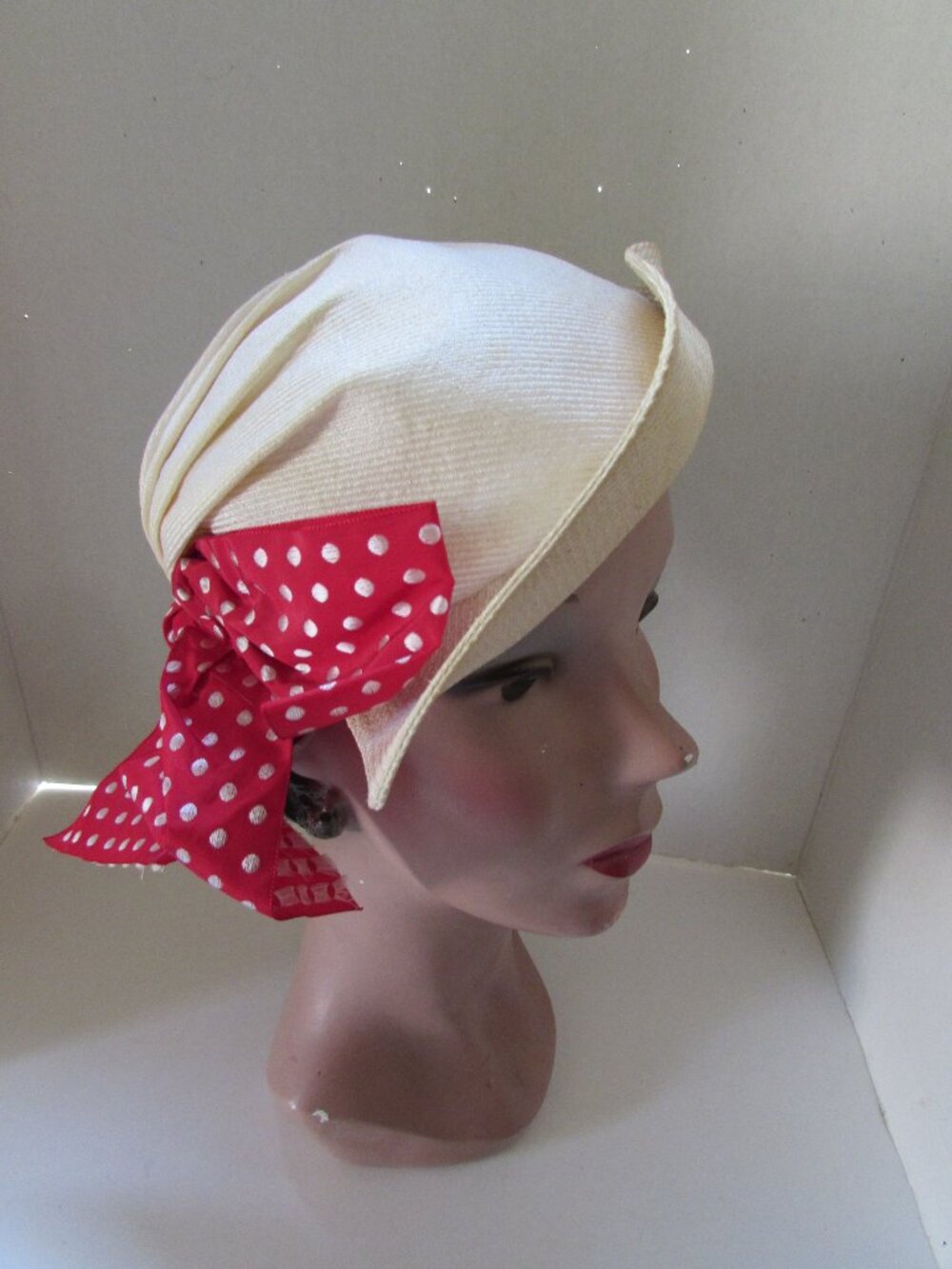 1930 Era Sportster Vintage Hat Red Polka Dot Bow